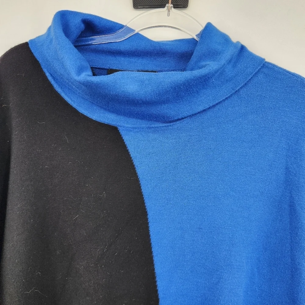 Ali Miles 3/4 Sleeve Knit Turtleneck Top Womens Size XL Black Blue Artsy